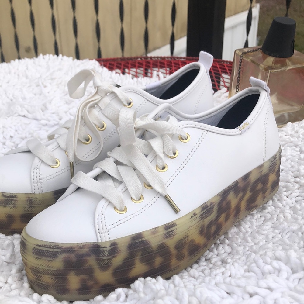 🚨B2G1 KEDS White Animal Print Platform Stack Sneakers(CS)